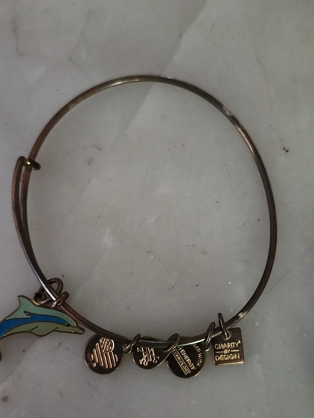Alex and Ani Turquoise Beaded Bangle, Dolphin Charm Bangle, & Gold Tone Bangle